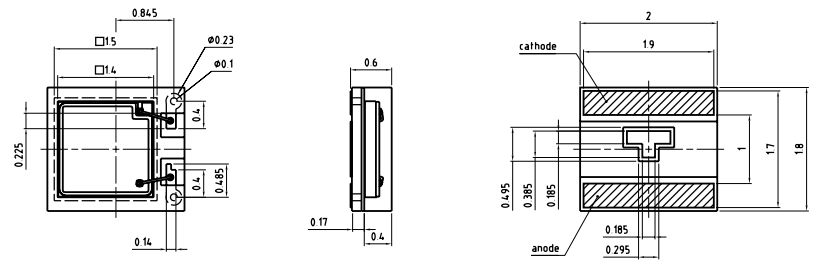 機械図面 - ams OSRAM SFH 2704 CHIPLED®シリコンPINフォトダイオード